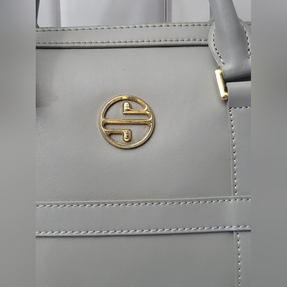 Segolene En Cuir Soft Gray Leather Medium Size Satchel Gold Hardware Rear Extern - Picture 2 of 8